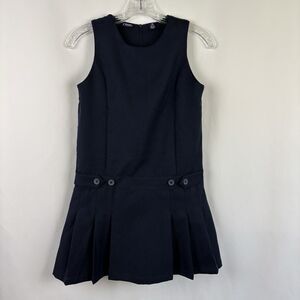 Girls Chaps Pleated Navy Blue Sleeveless School Girl Dress - Size M- 8-10 Reg.